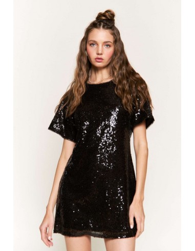 Sequin Mini Dress (Black) rembourrage situé sous