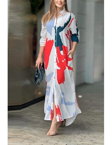 Graphic Maxi Shirt Dress (White) français