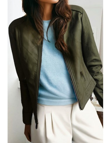 Faux Leather Bomber Jacket (Dark Olive) l'évolution des habitudes 