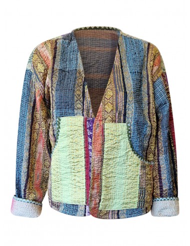 kantha vintage vest with sleeves-zari collection-vedika des créatures d'habitude