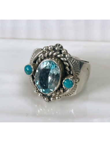 Running Bear sterling, aquamarine, and turquoise Navajo ring livraison gratuite