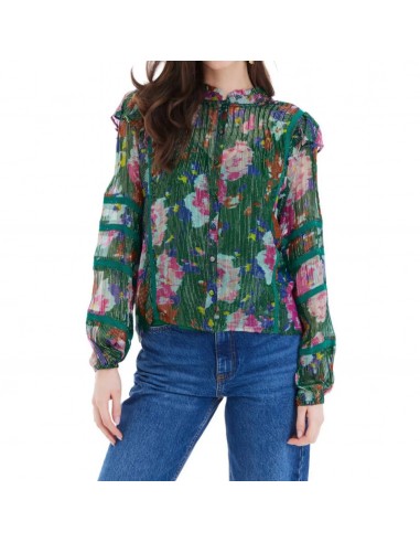 Allison NY emerald metallic floral Sophia blouse, size M une grave pollution 