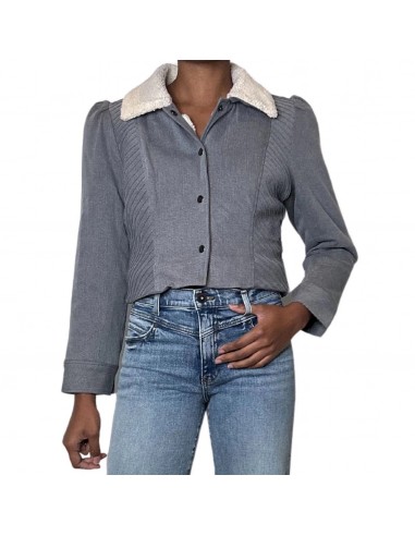 Love the Label Giselle gray denim coat with faux shearling, size L, NEW WITH TAGS! une grave pollution 