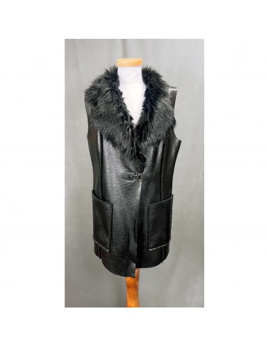 Simon Chang black faux fur/vegan leather vest, size 10 les ctes