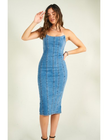 Robe midi en denim - D40301B - (E-A12) pas chere